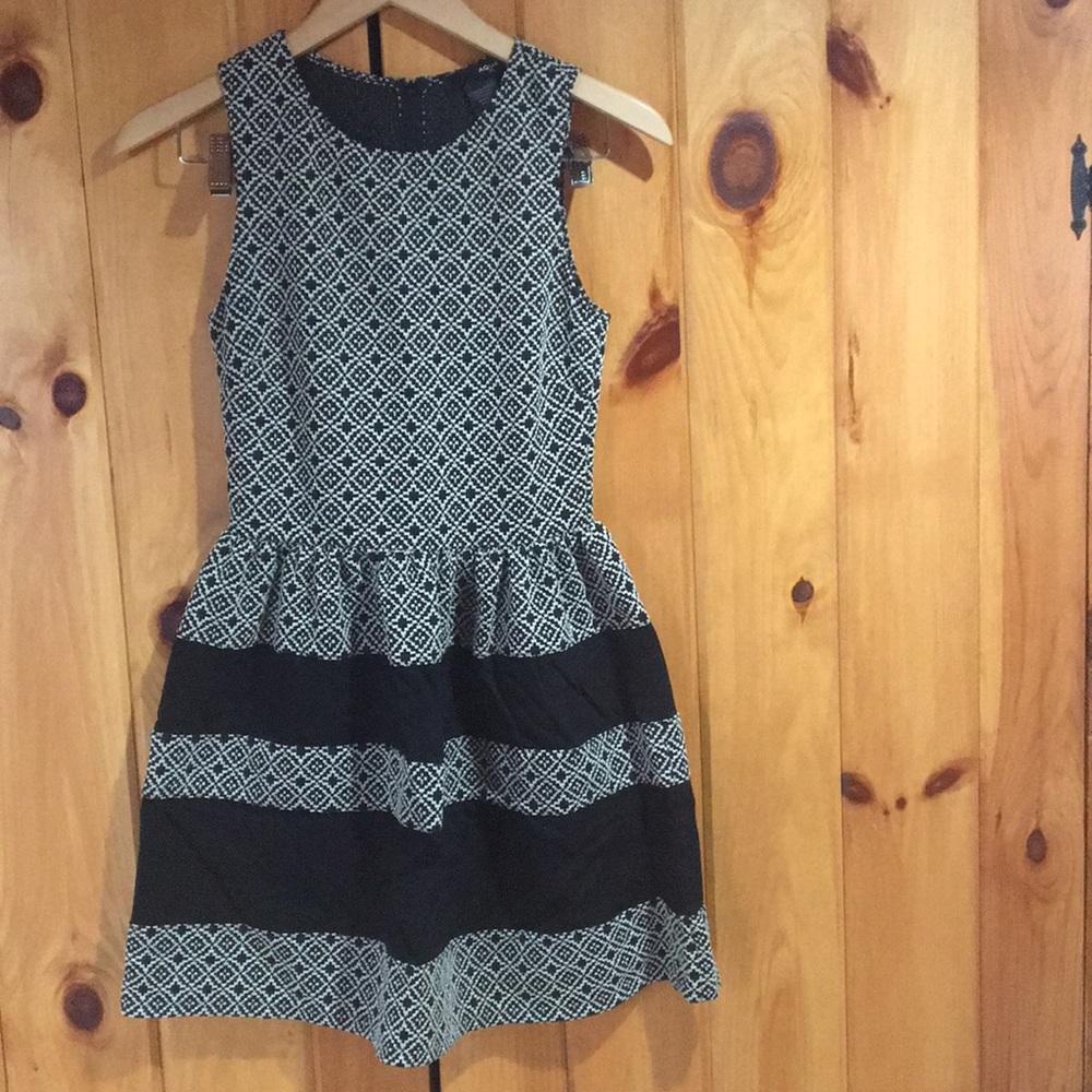 Black and white fit and flare dress